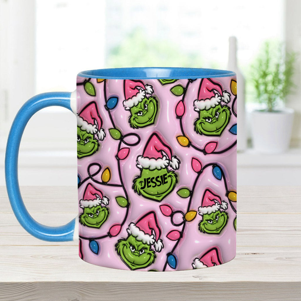 Mug décoratif de Noël vert et rose - Étole personnalisée