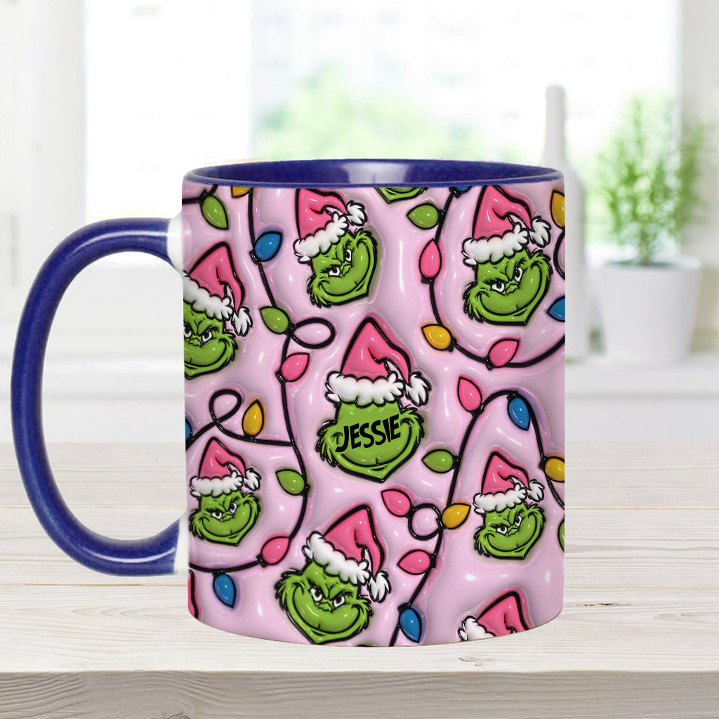 Mug décoratif de Noël vert et rose - Étole personnalisée