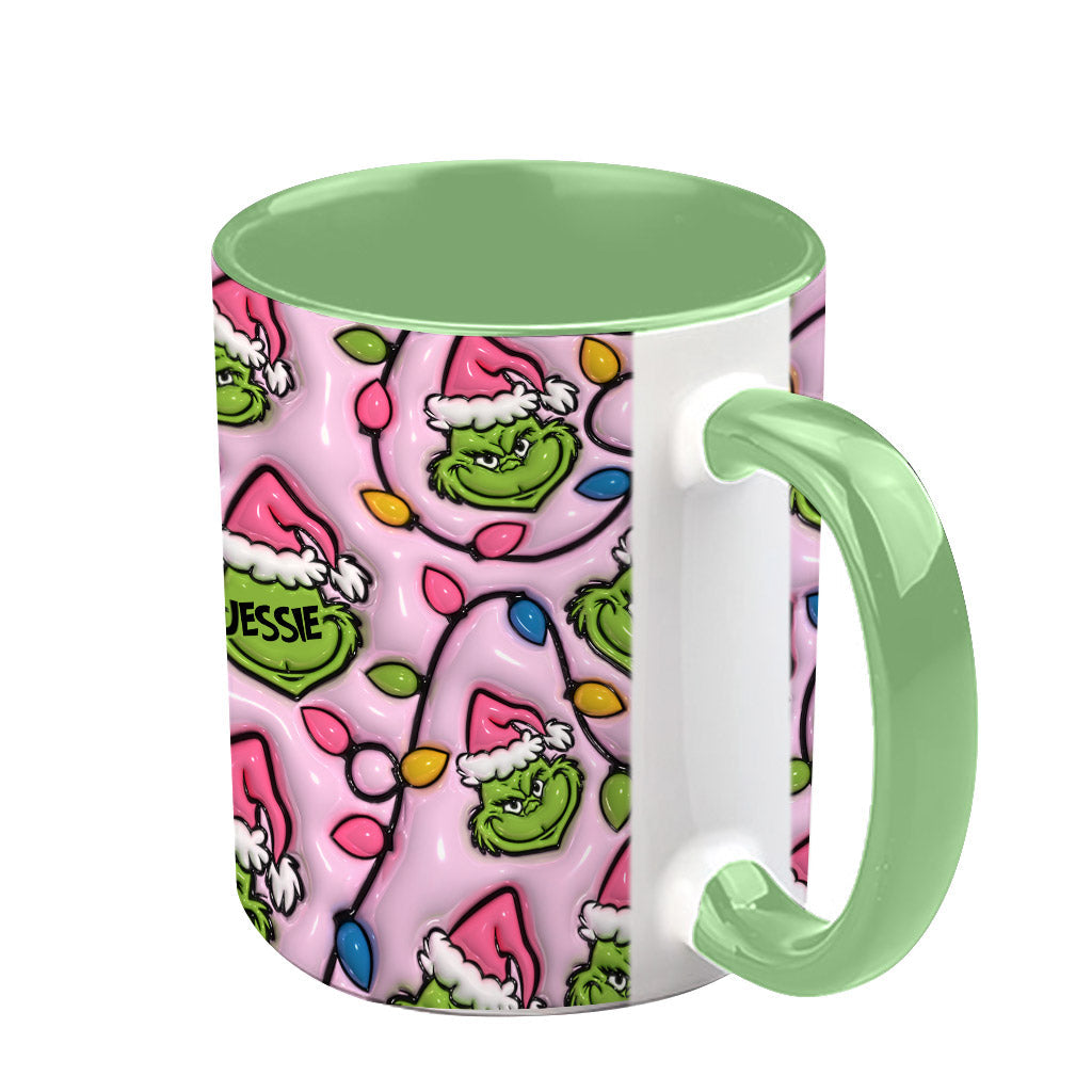 Mug décoratif de Noël vert et rose - Étole personnalisée