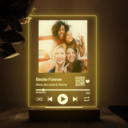 Bestie Forever Personalized Song - Personalized Bestie Shaped Plaque Light Base