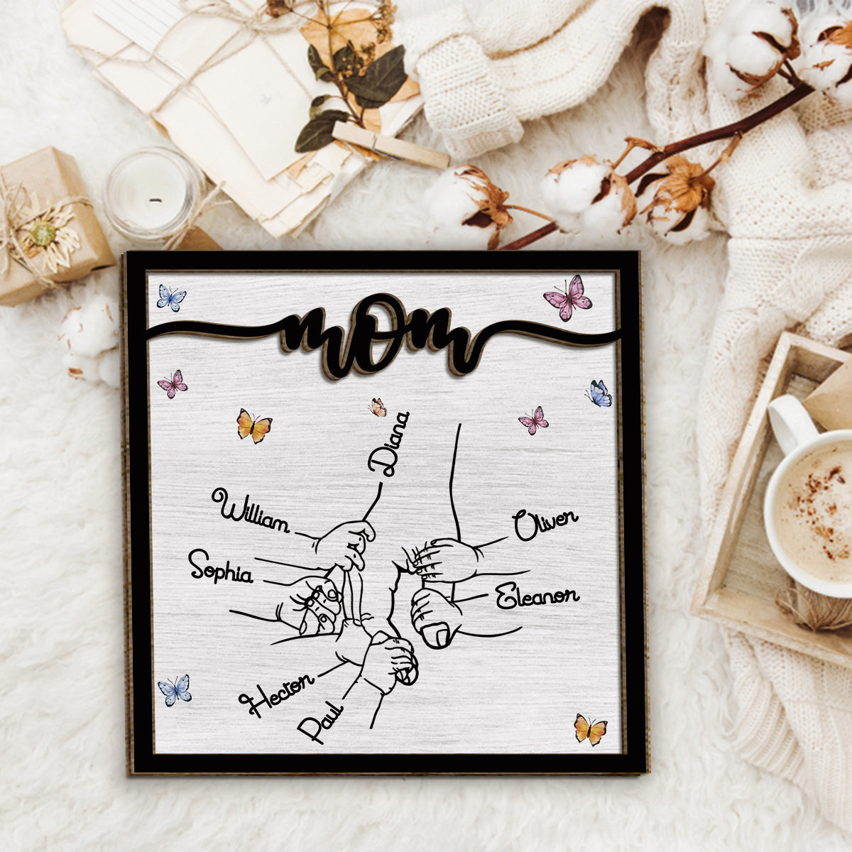 Tiens-moi la main - Plaque en bois personnalisée « Grand-mère » à 2 couches