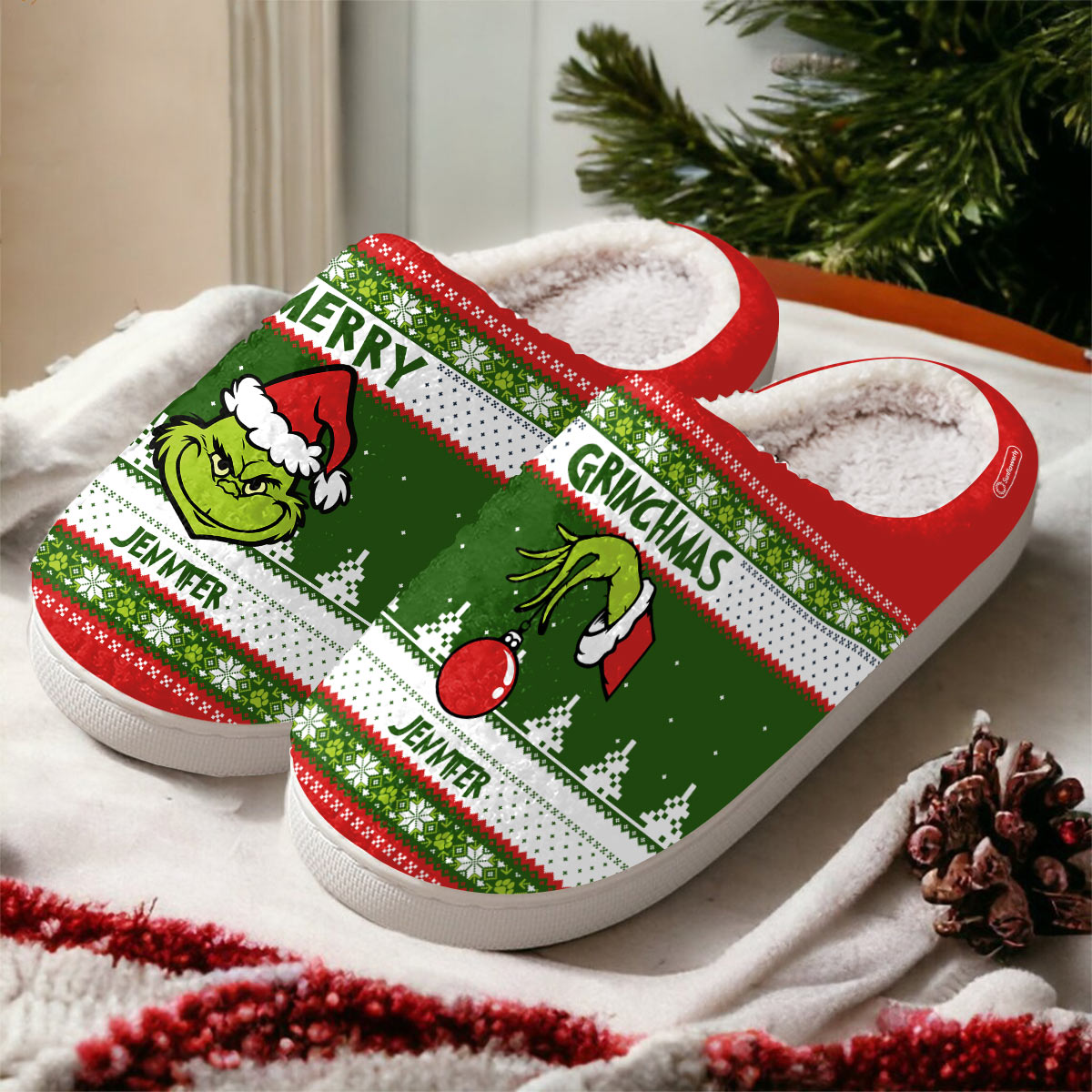 Joyeux Grinchmas - Étole de Noël personnalisée - Pantoufles de Noël