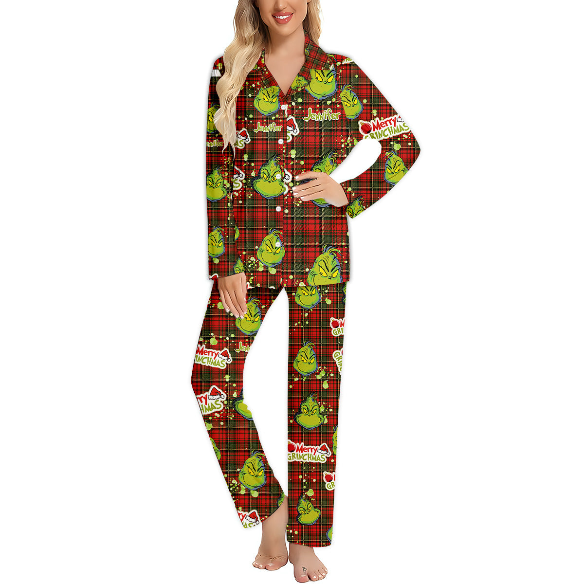 Merry Grinchmas - Personalized Stole Christmas Button Down Pajamas