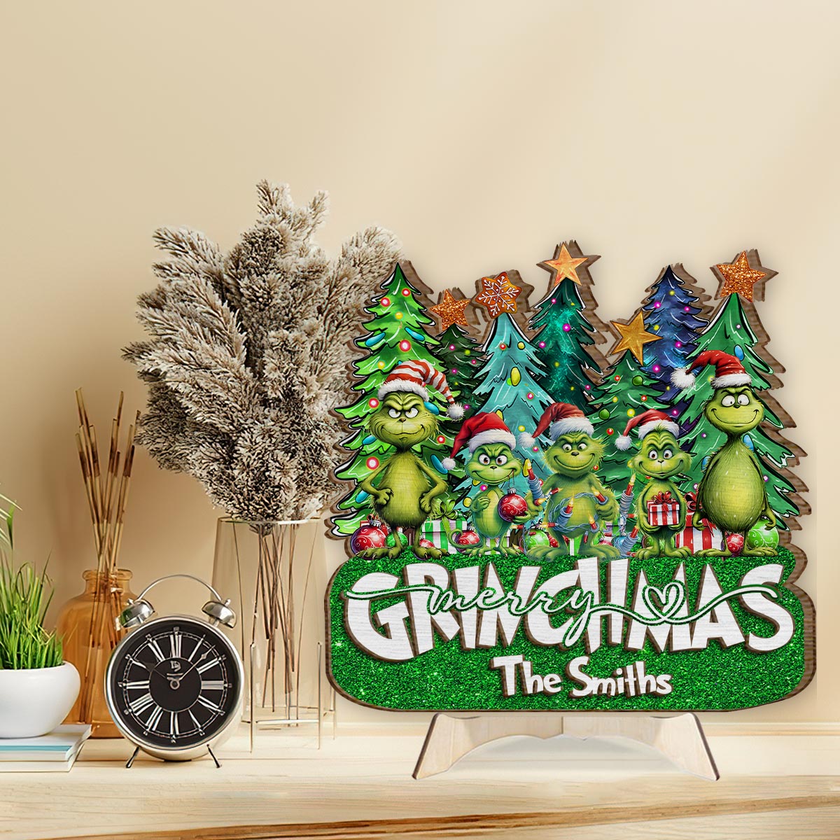 Joyeux Grinchmas - Plaque en bois personnalisée « Étole de Noël » à 2 couches