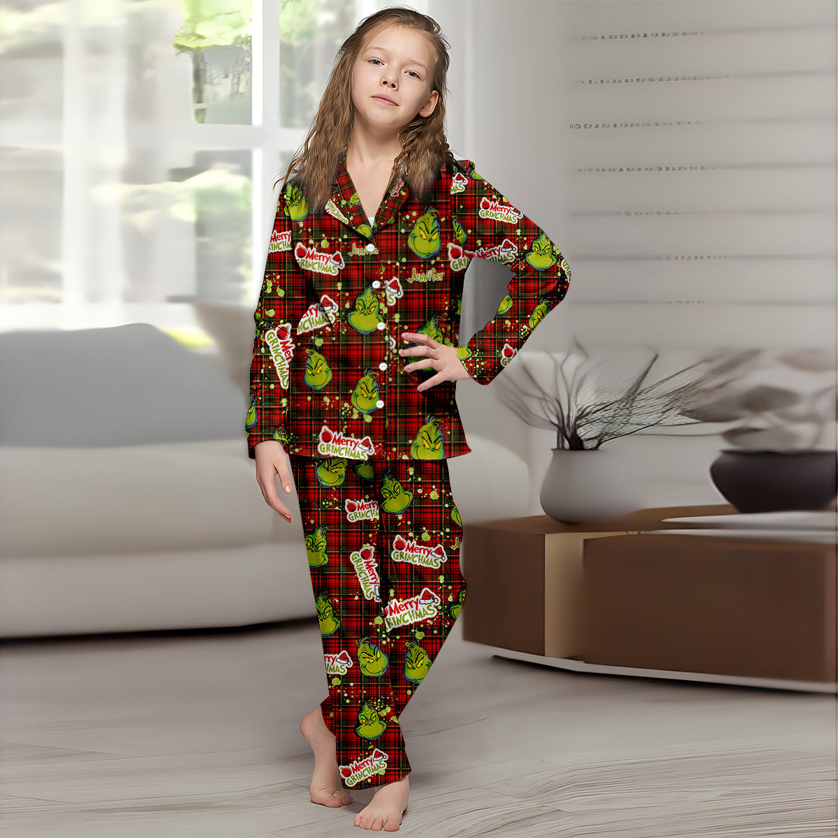 Merry Grinchmas - Personalized Stole Christmas Button Down Pajamas