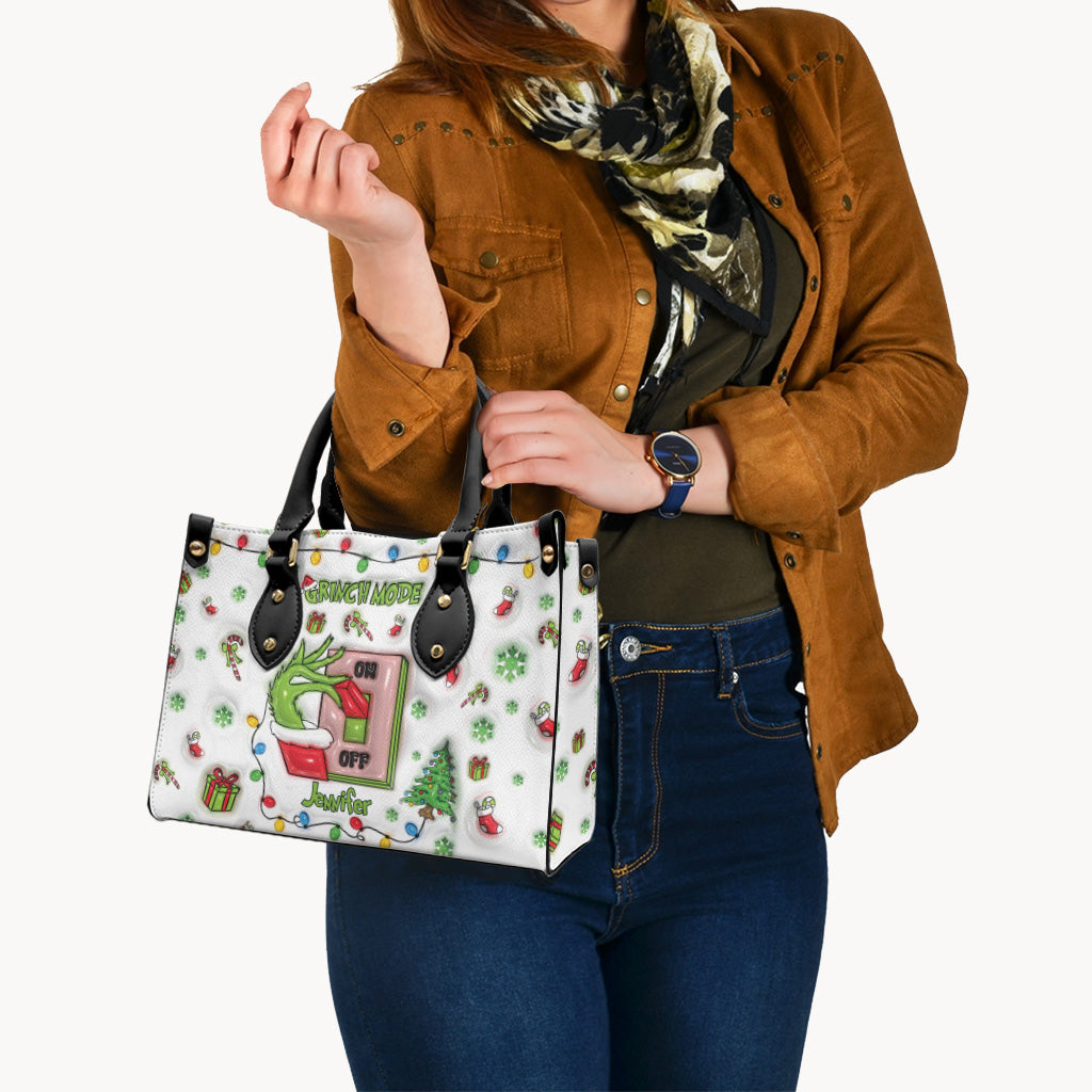 Christmas Mode On - Personalized Stole Christmas Leather Handbag