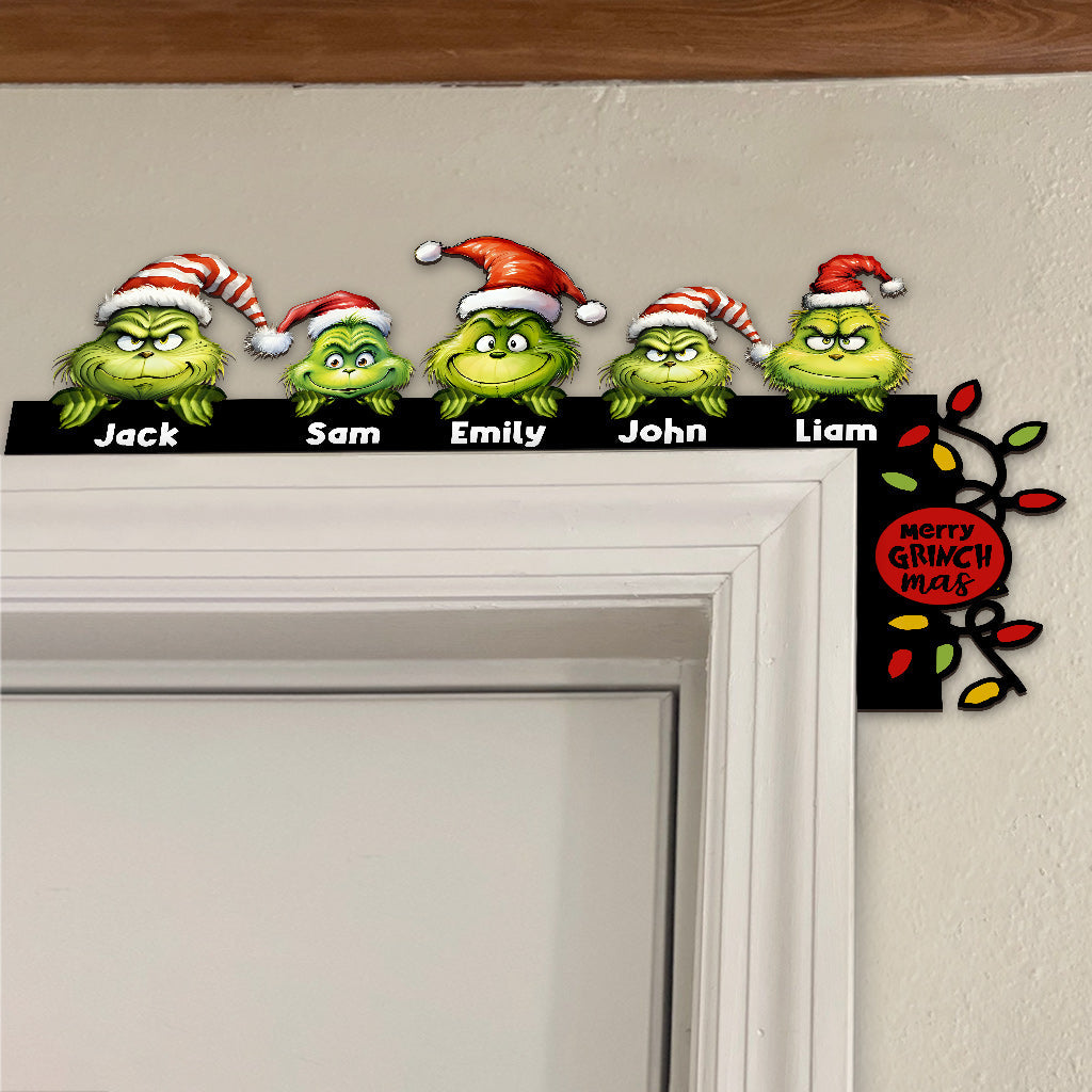 Joyeux Grinchmas - Décoration de porte personnalisée avec étole de Noël