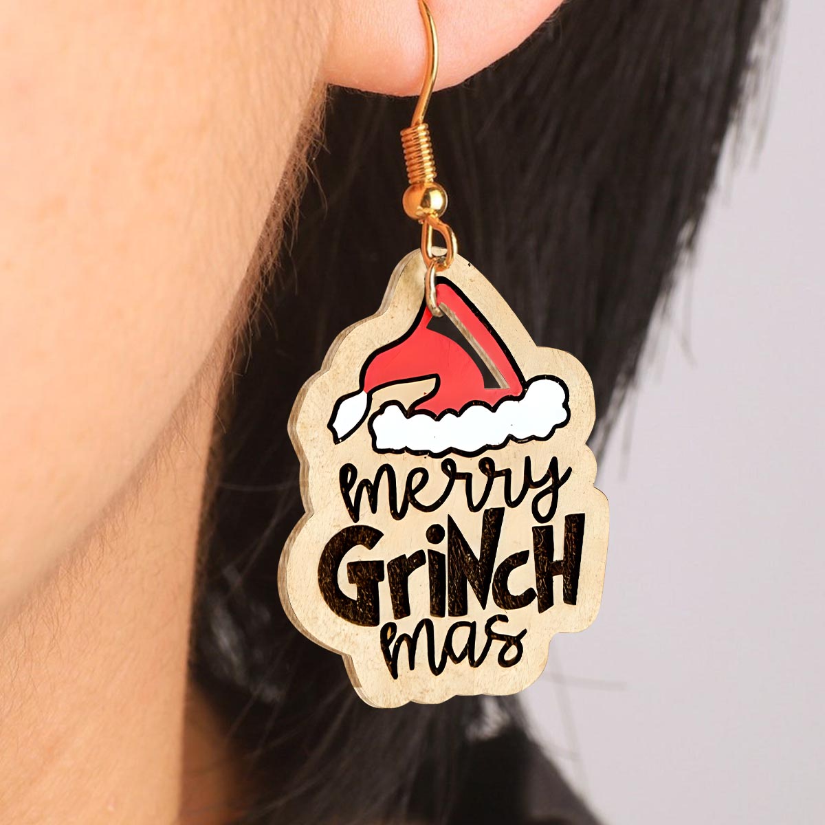 Joyeux Noël - Boucles d'oreilles en bois Stole Christmas