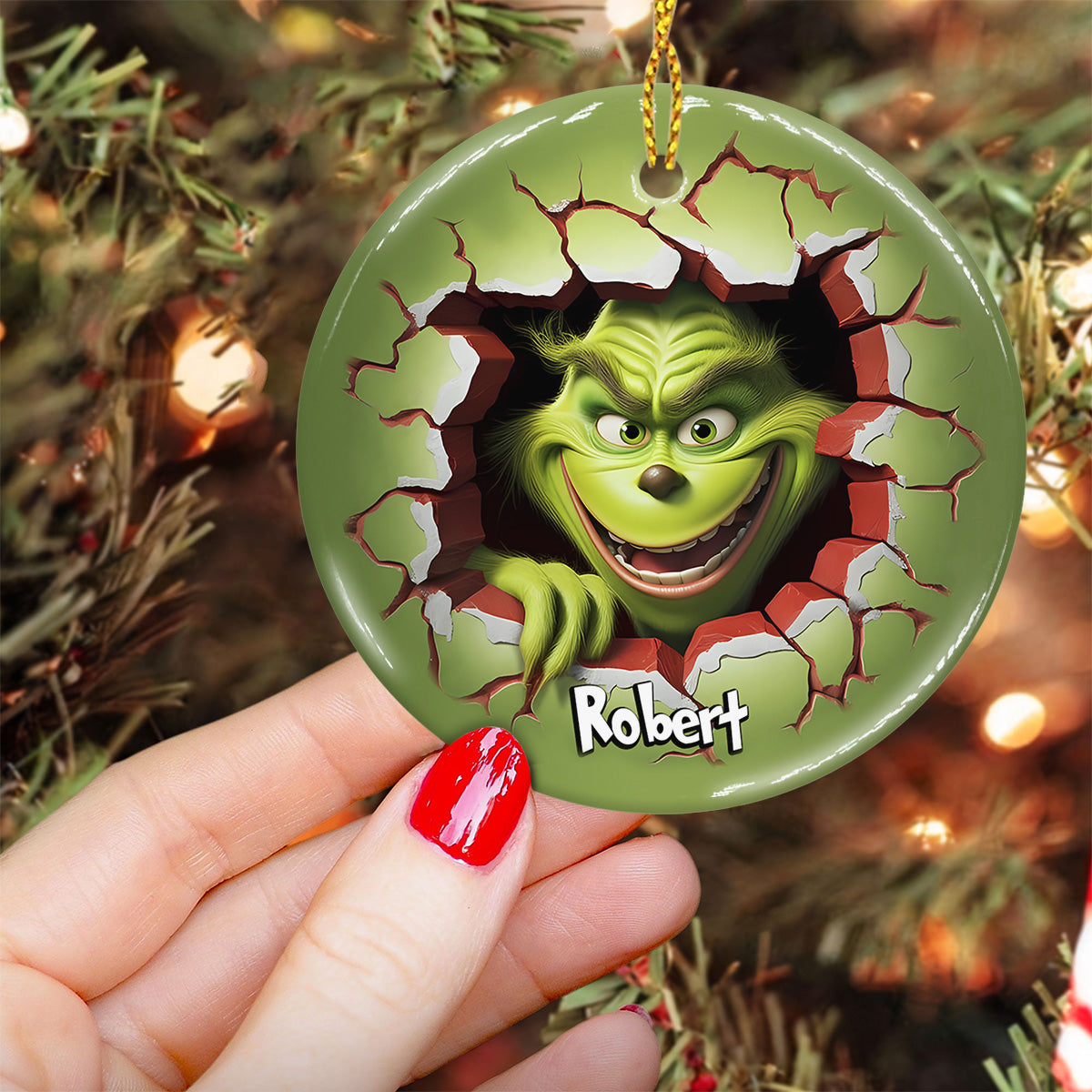 Joyeux Grinchmas - Ornement rond en céramique personnalisé en forme d'étole de Noël