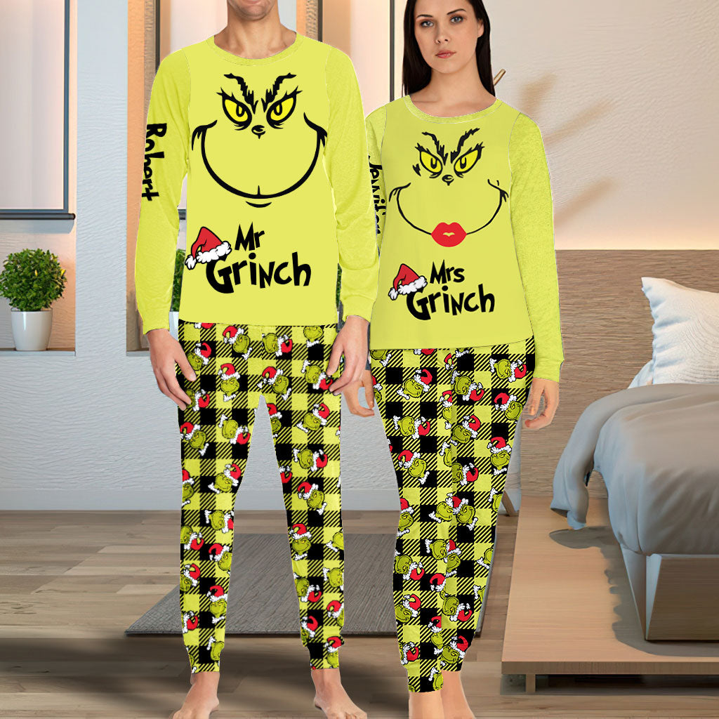 Ensemble pyjama de Noël vert couple avec étole personnalisée