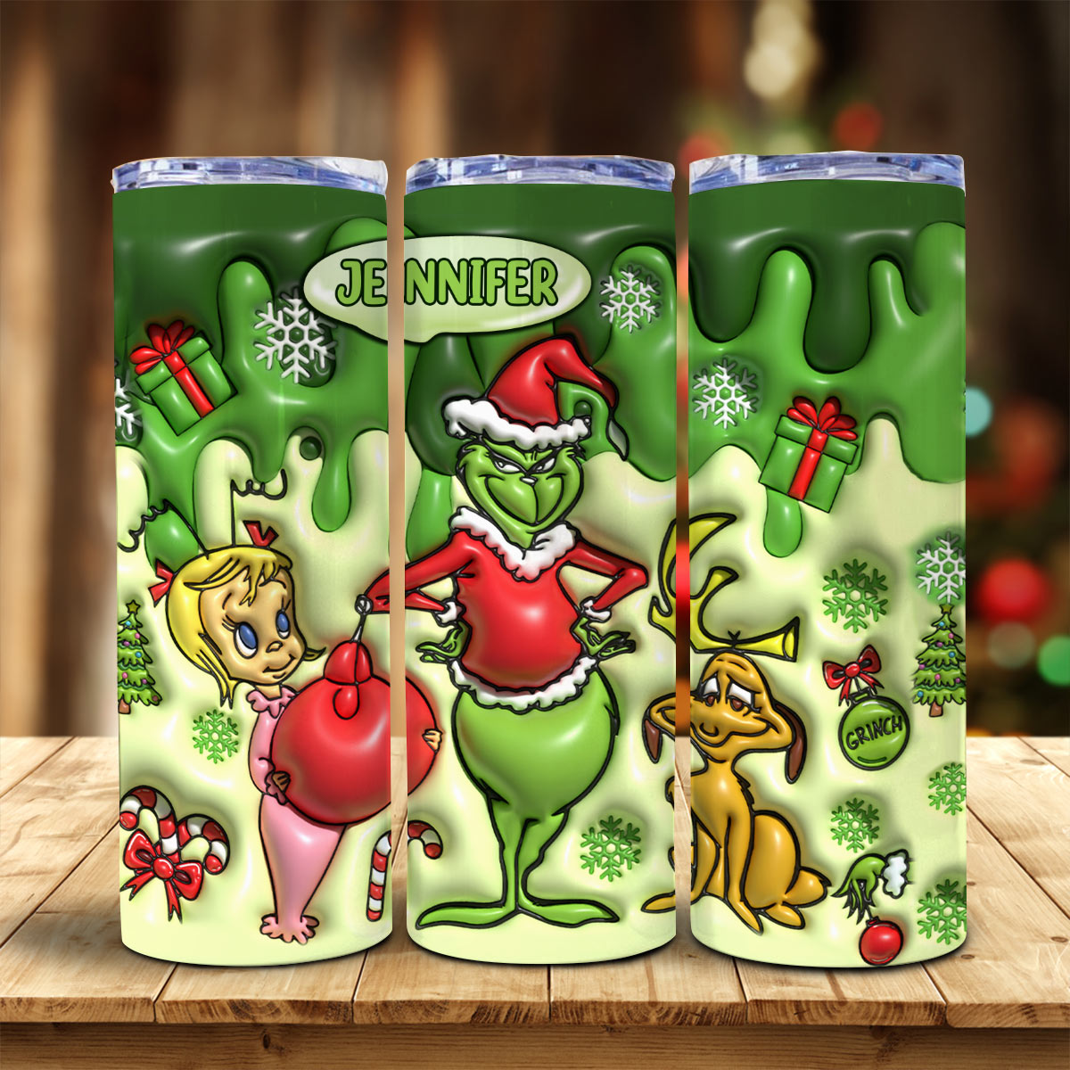 Joyeux Grinchmas - Gobelet isotherme personnalisé avec étole de Noël