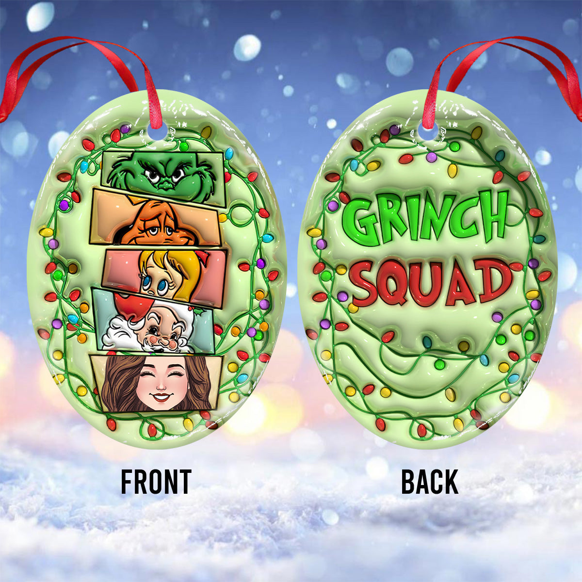 Green Squad - Ornement ovale en céramique personnalisé pour Noël