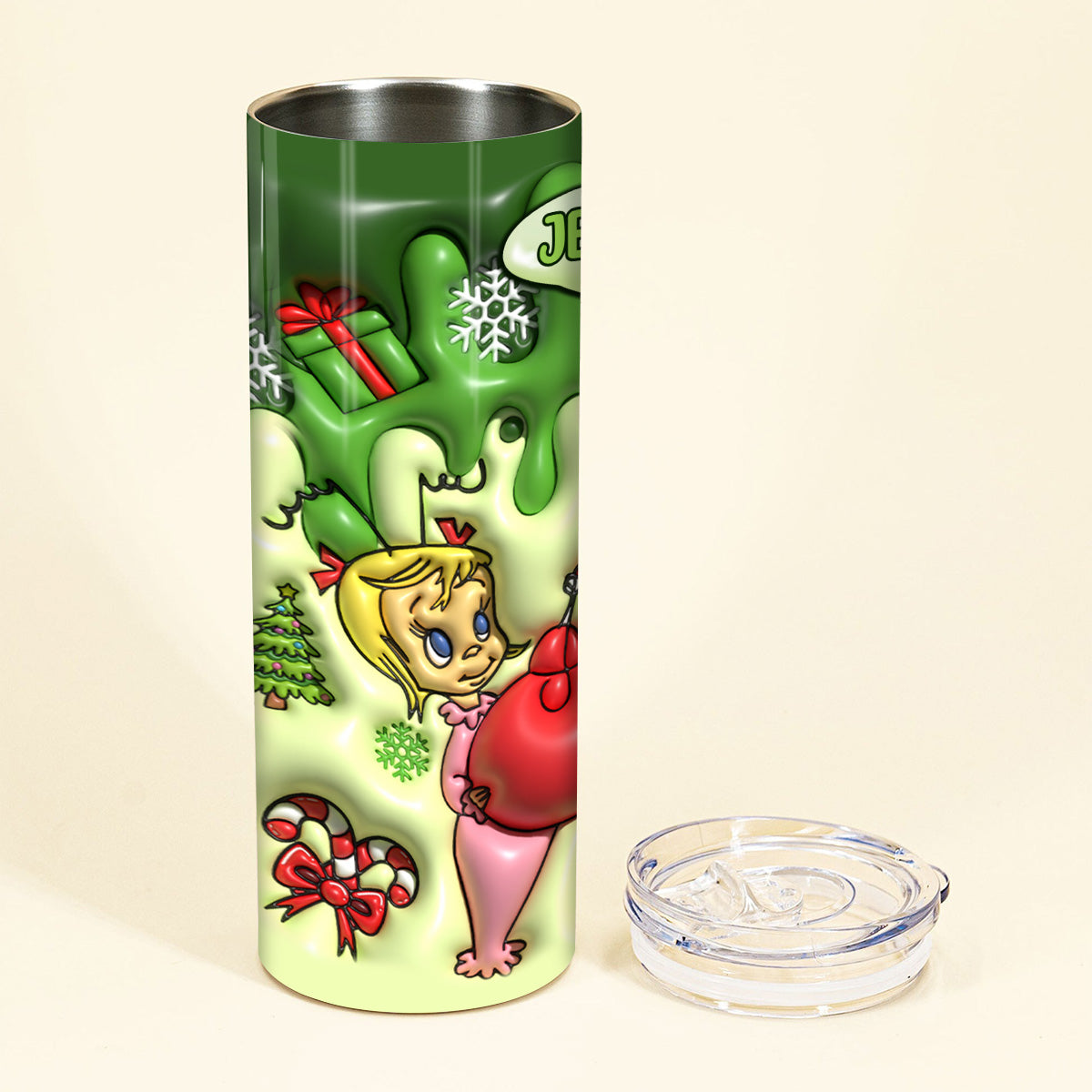 Joyeux Grinchmas - Gobelet isotherme personnalisé avec étole de Noël