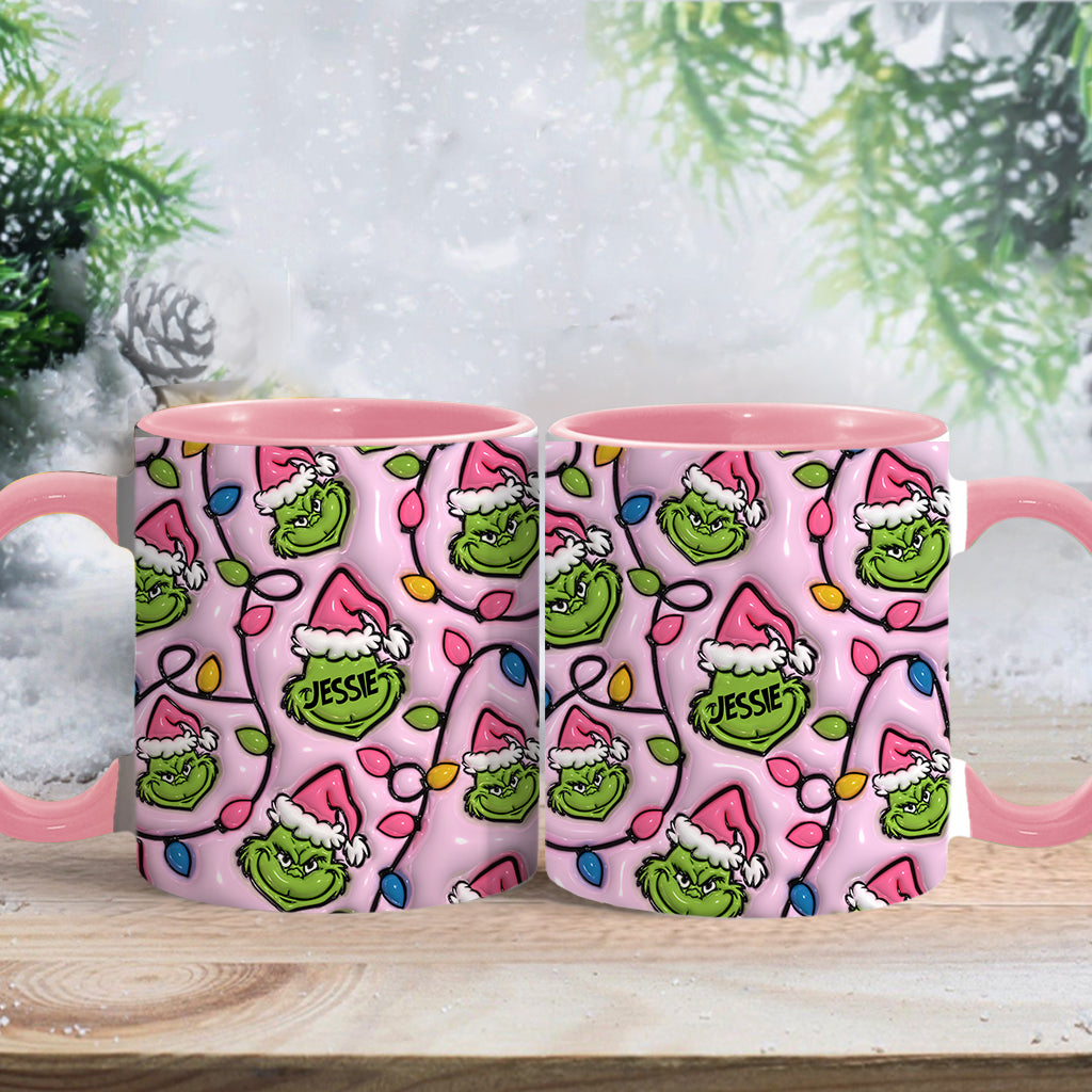 Mug décoratif de Noël vert et rose - Étole personnalisée