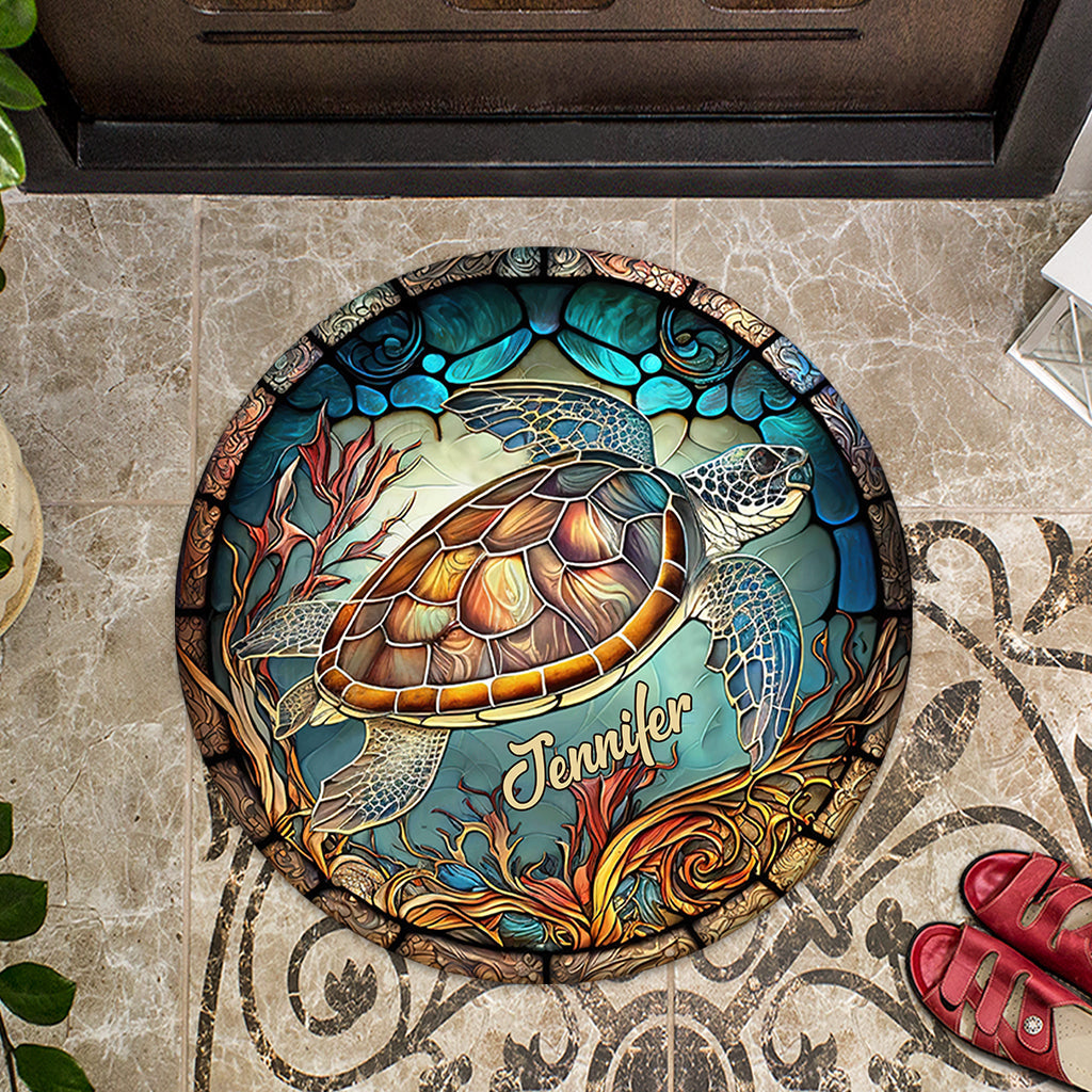 J'adore les tortues ! Paillasson personnalisé en forme de tortue
