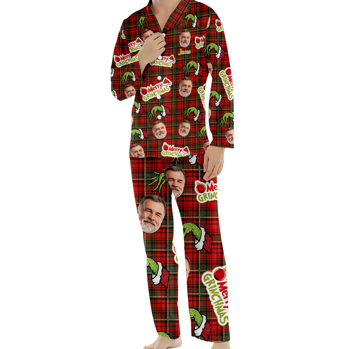 Joyeux Grinchmas - Pyjama de Noël personnalisé avec étole et boutons