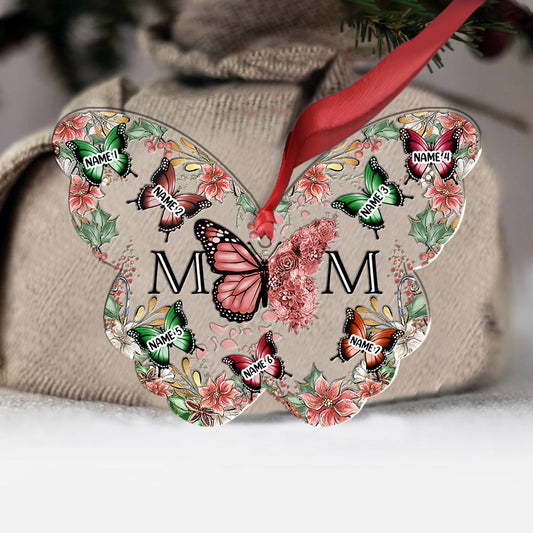 Maman et enfants Papillons Fleur de Noël - Ornement personnalisé pour maman