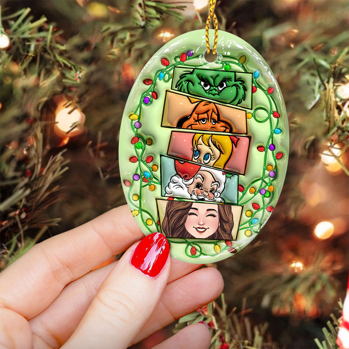Green Squad - Ornement ovale en céramique personnalisé pour Noël