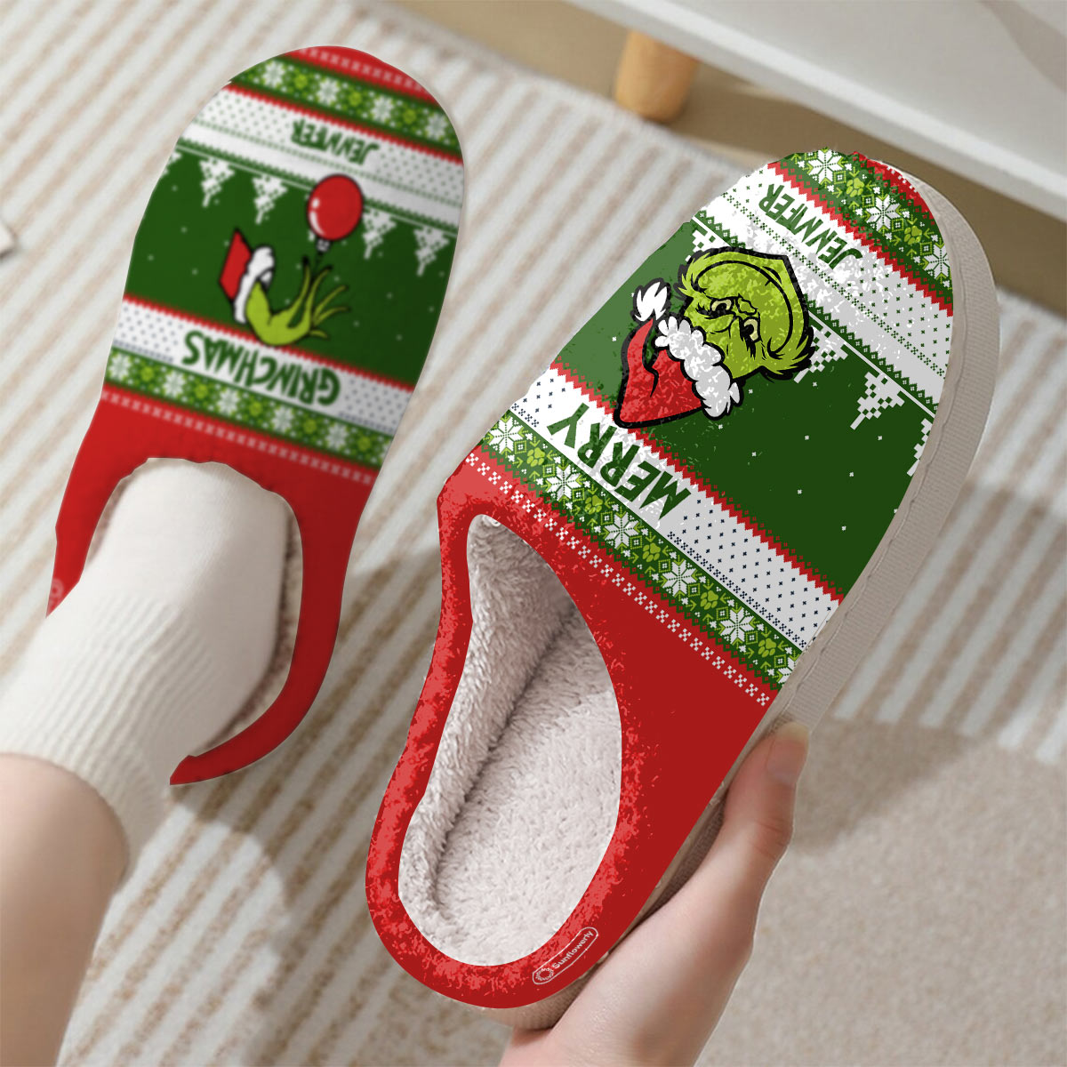 Joyeux Grinchmas - Étole de Noël personnalisée - Pantoufles de Noël