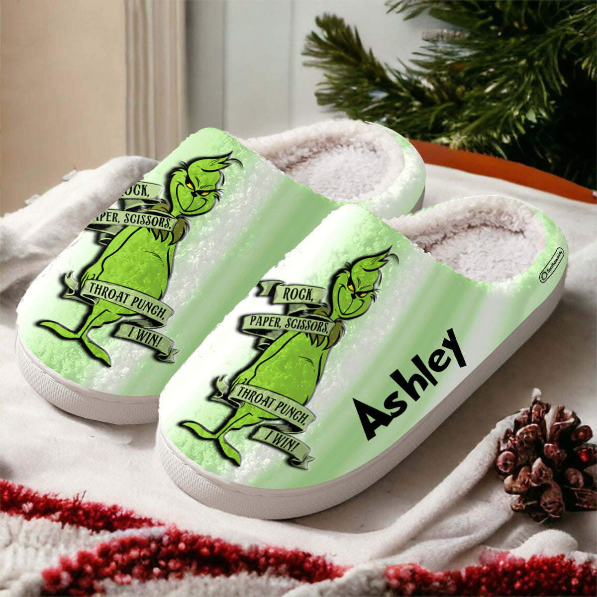 Pierre-Papier-Punch - Étole de Noël personnalisée, pantoufles