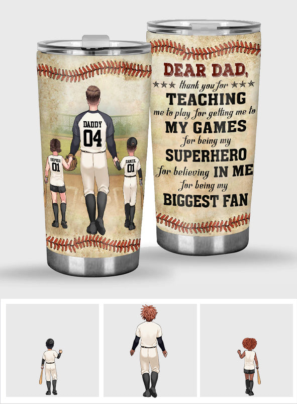 Merci papa, mon plus grand fan ! – Gobelet isotherme personnalisé sur le thème du baseball