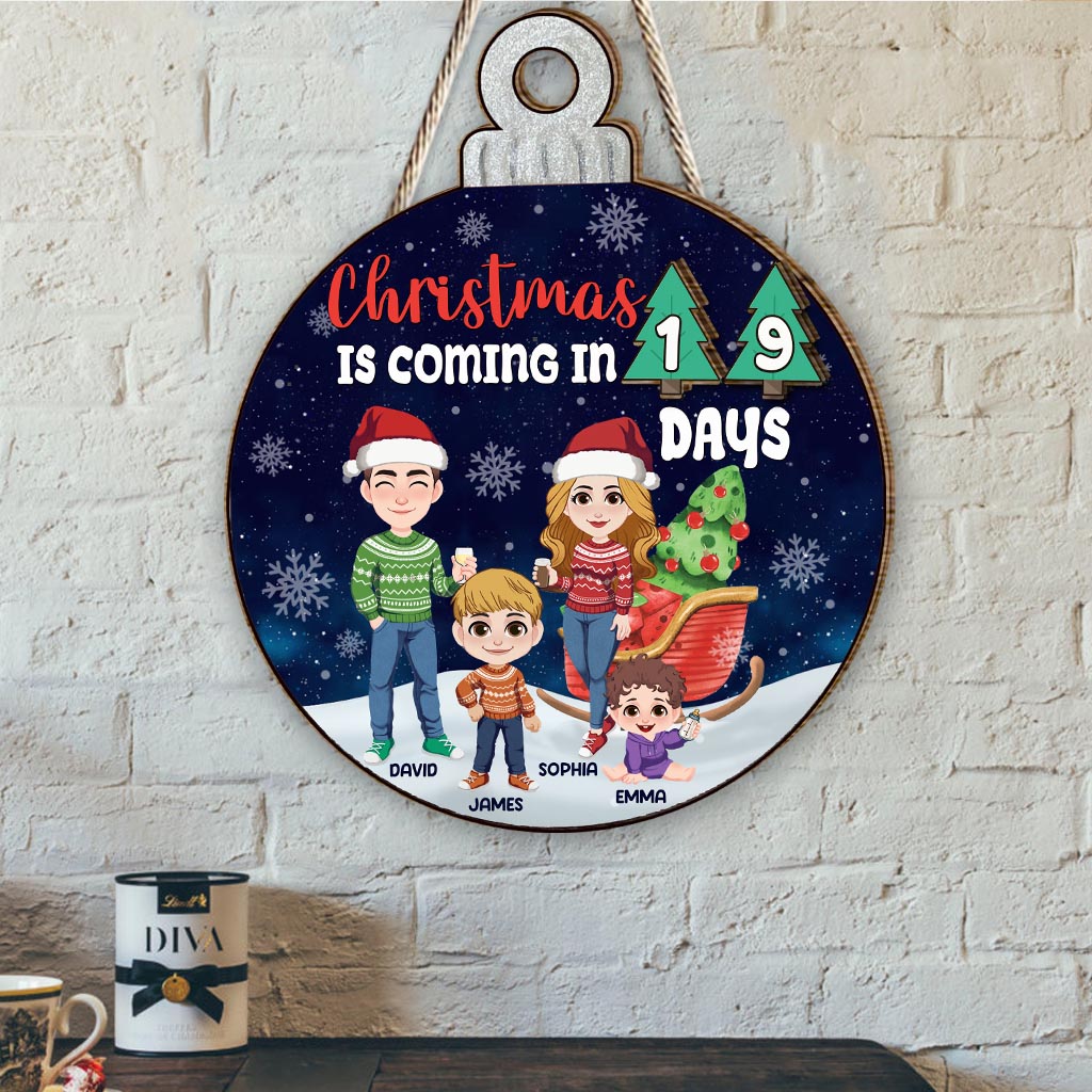 Noël approche - Panneau en bois saisonnier personnalisable pour toute la famille