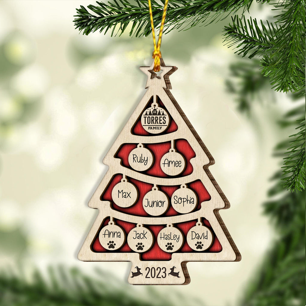 Family Name Christmas Tree Many Colors - Personalized Family Layered Wood Ornament