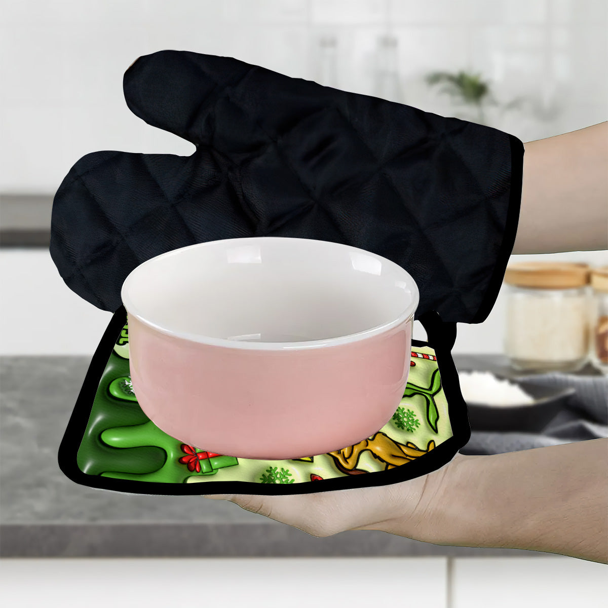 Merry Chrisrtmas - Personalized Stole Christmas Oven Mitts & Pot Holder Set