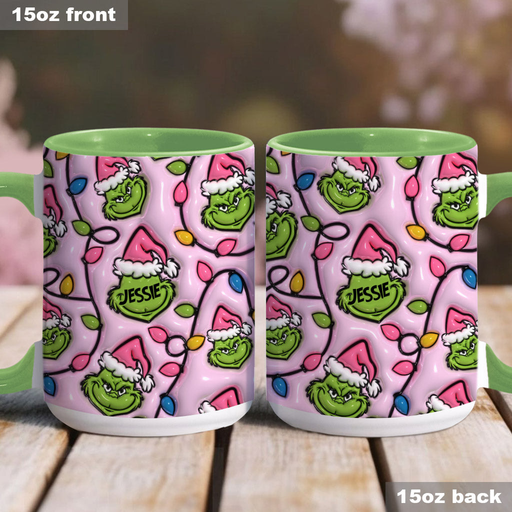 Mug décoratif de Noël vert et rose - Étole personnalisée