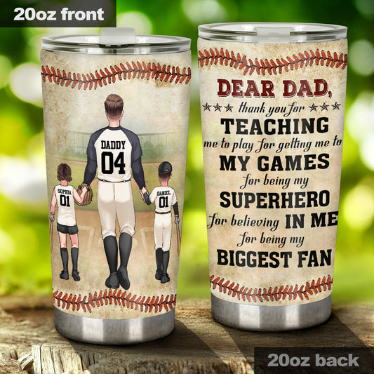 Merci papa, mon plus grand fan ! – Gobelet isotherme personnalisé sur le thème du baseball