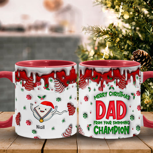 Merry Christmas Dad From Your Swimming Champion - Personalized Father Accent Mug