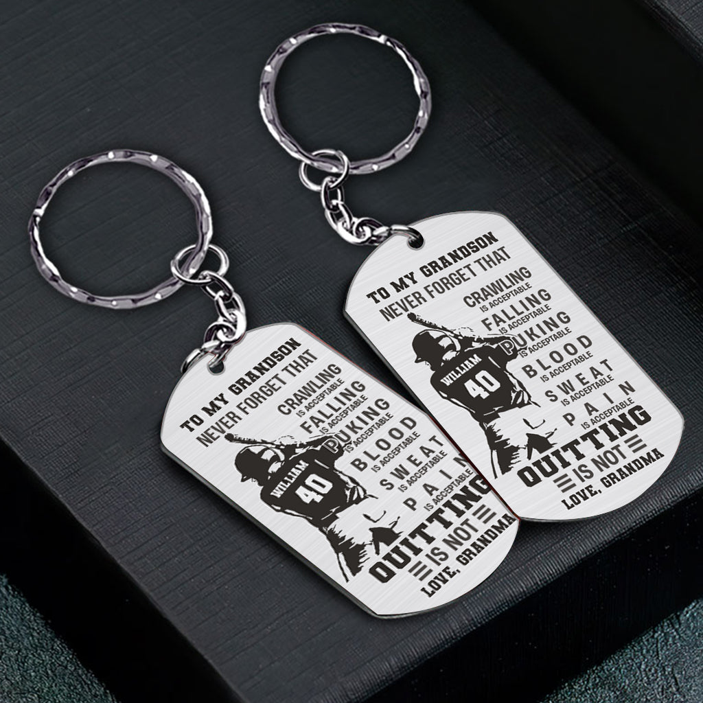 À mon fils : Ramper, c’est bien ! – Porte-clés personnalisé en acier inoxydable, cadeau de baseball pour fils, frère, petit-fils, papa