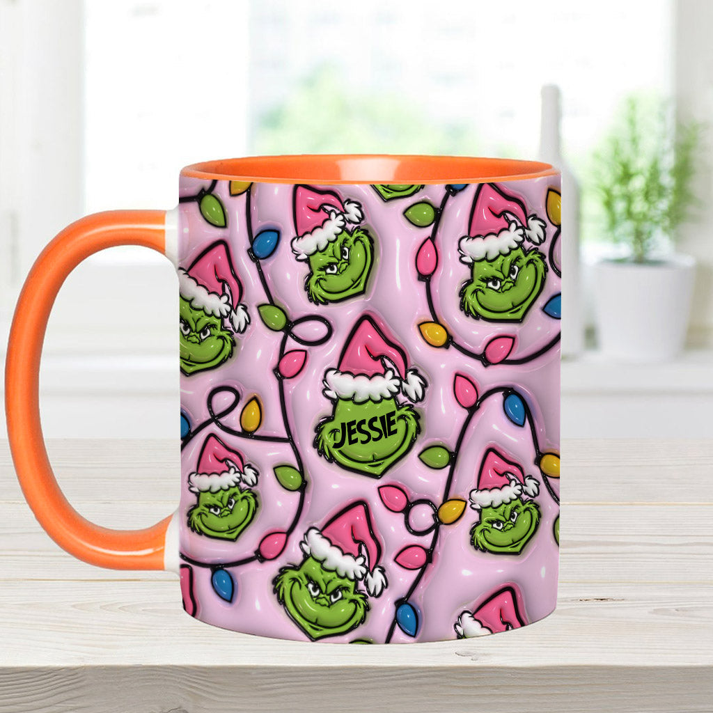 Mug décoratif de Noël vert et rose - Étole personnalisée