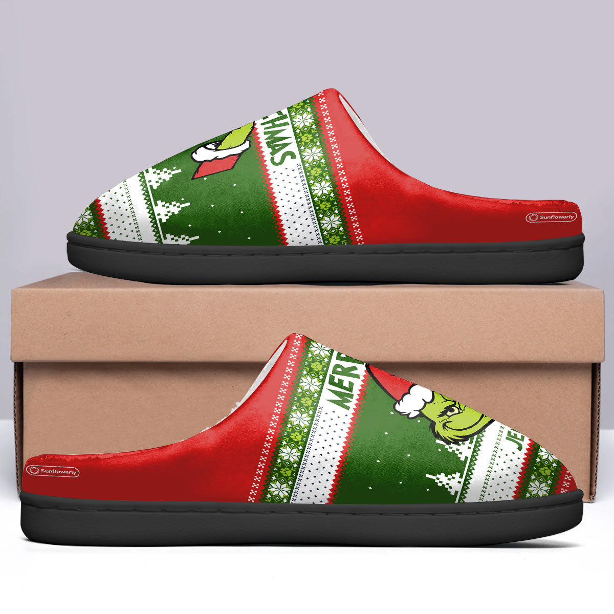 Joyeux Grinchmas - Étole de Noël personnalisée - Pantoufles de Noël