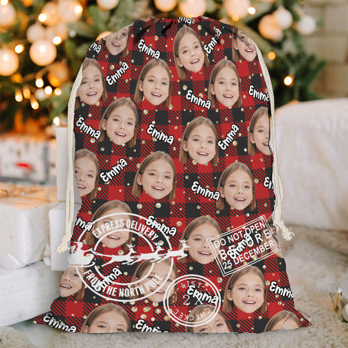 Livraison spéciale Noël Cute Faces - Sac fourre-tout de Noël personnalisé pour grand-mère
