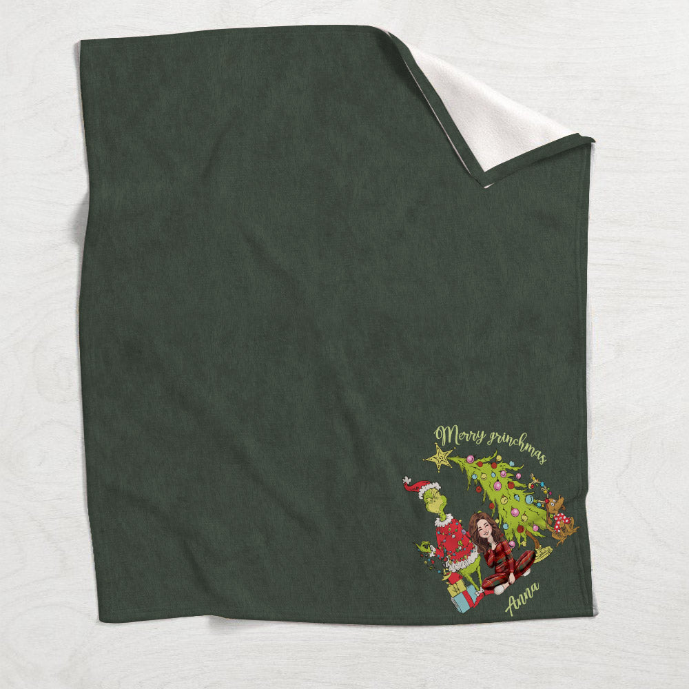 Merry Christmas Green Mischief - Personalized Stole Christmas Blanket