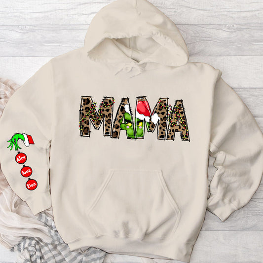 Sweat à capuche de Noël personnalisé pour maman - T-shirt de Noël personnalisé avec étole intégrale