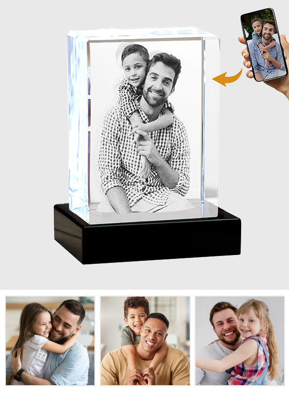 Lampe en cristal gravée au laser avec photo personnalisée - Cadeau pour papa - Lampe en cristal cubique 3D gravée au laser et personnalisée