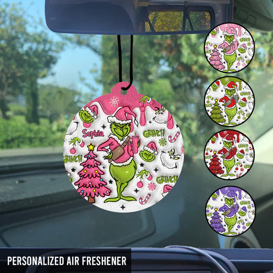 Désodorisant rond personnalisé Flocons de neige roses - Nom au choix