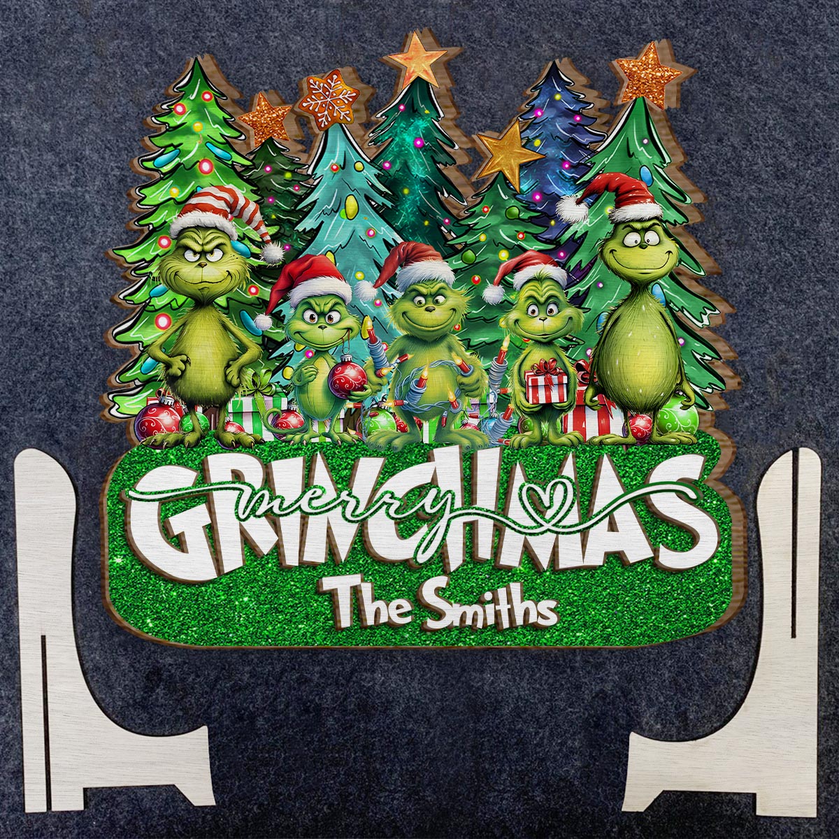 Joyeux Grinchmas - Plaque en bois personnalisée « Étole de Noël » à 2 couches