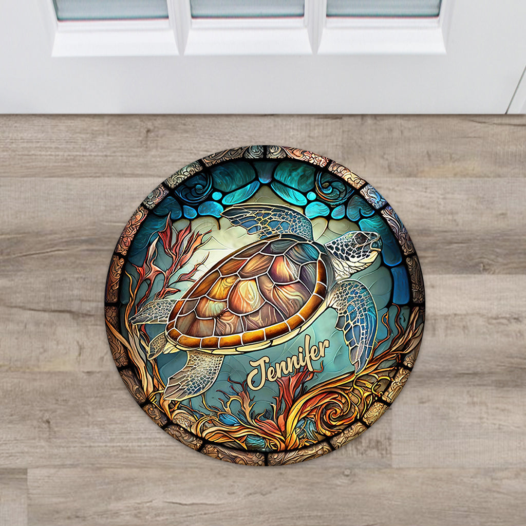 J'adore les tortues ! Paillasson personnalisé en forme de tortue