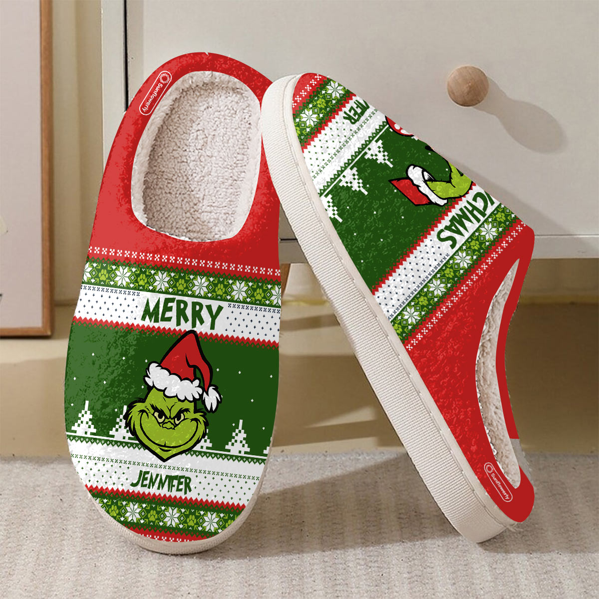 Joyeux Grinchmas - Étole de Noël personnalisée - Pantoufles de Noël