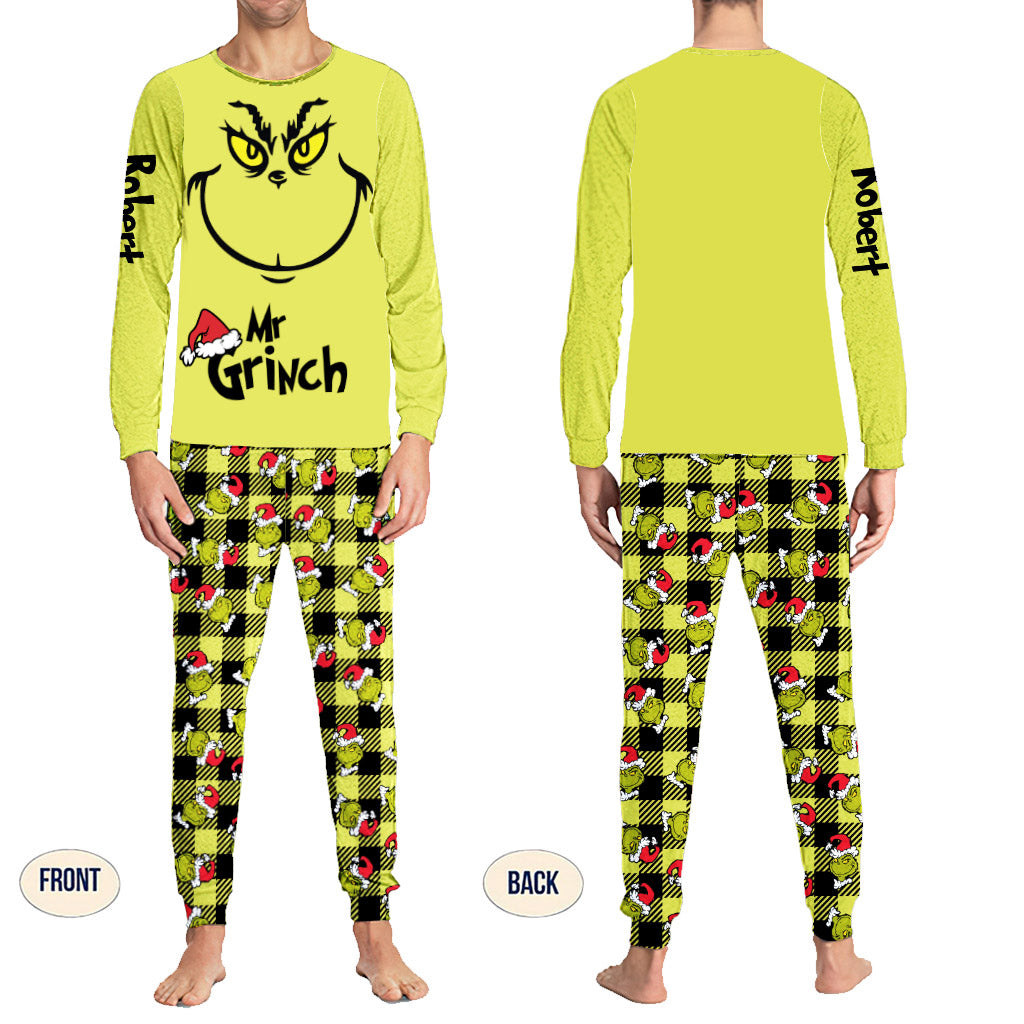 Ensemble pyjama de Noël vert couple avec étole personnalisée