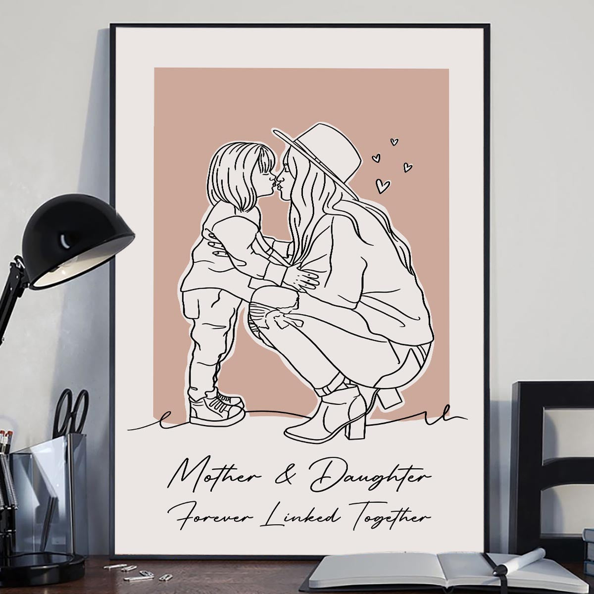 Portrait au trait personnalisé - Toile et affiche personnalisées pour maman