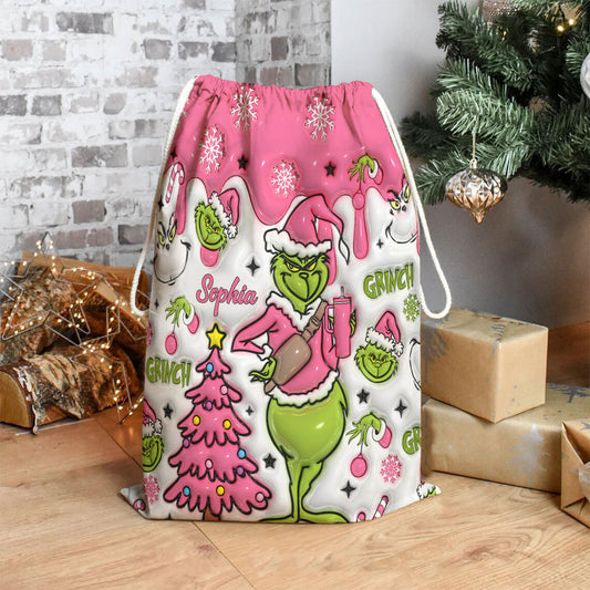 Merry Grinchmas - Personalized Stole Christmas Drawstring Tote Bag