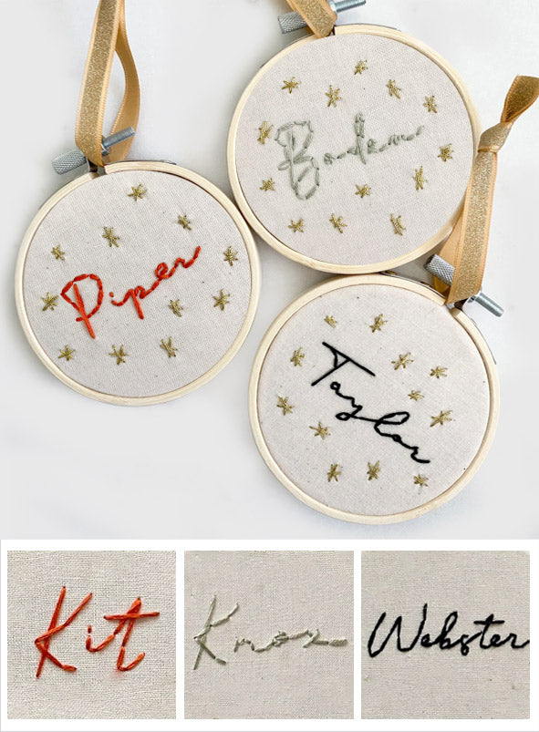 Name Embroidery Ornament - Personalized Family Embroidered Circle Ornament