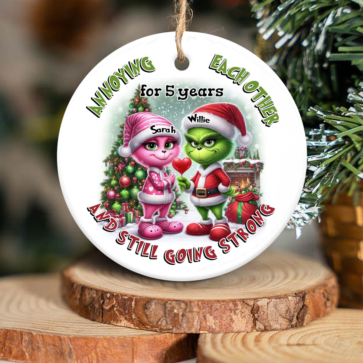 Annoying Each Other - Personalized Stole Christmas Ceramic Circle Ornament