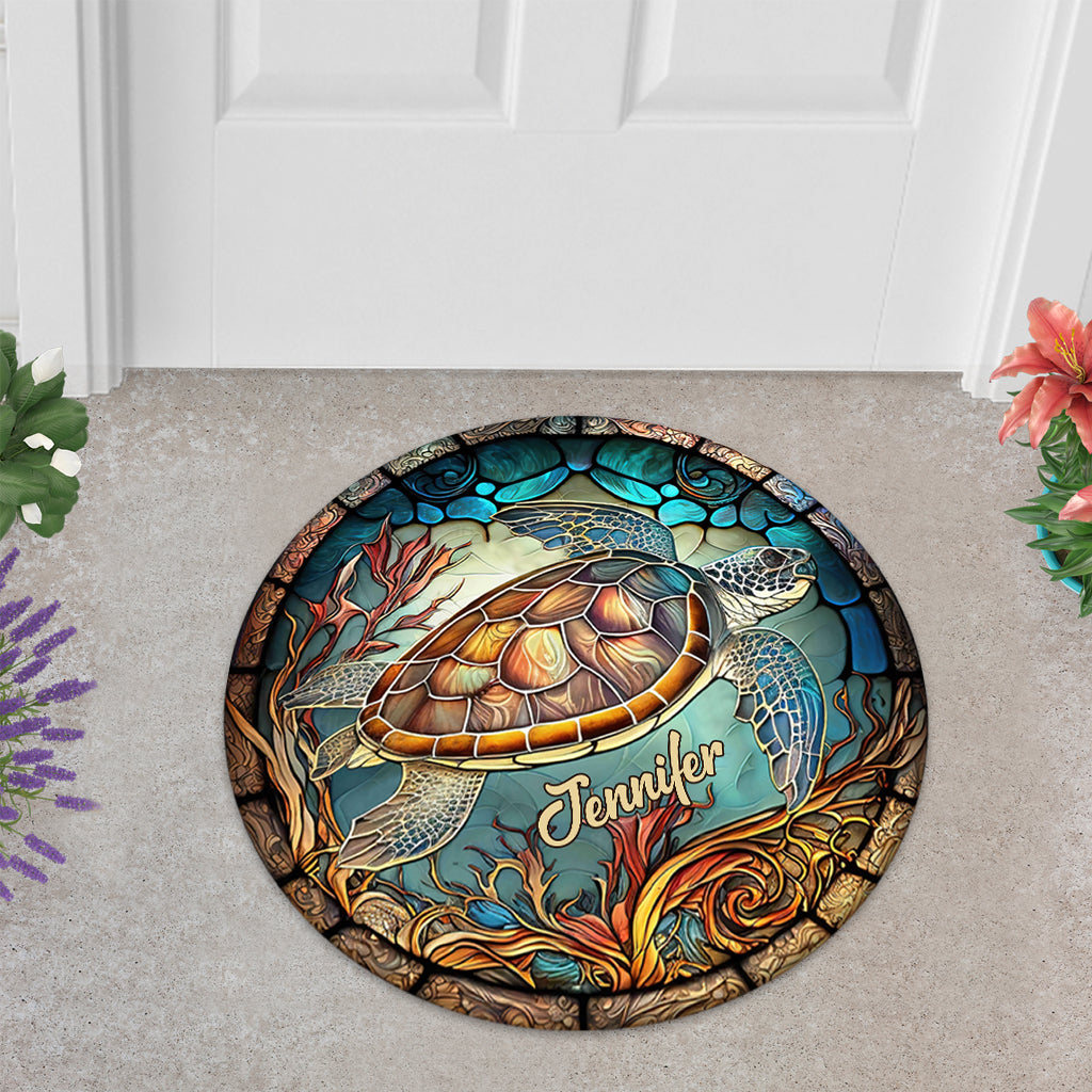 J'adore les tortues ! Paillasson personnalisé en forme de tortue