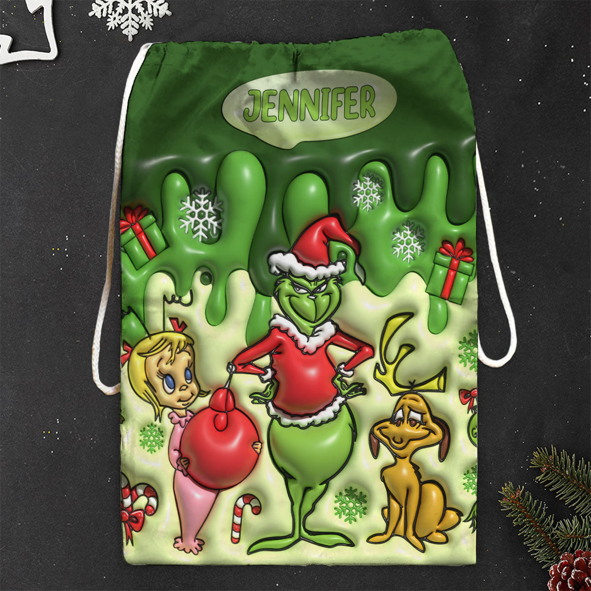 Merry Chrisrtmas - Personalized Stole Christmas Drawstring Tote Bag