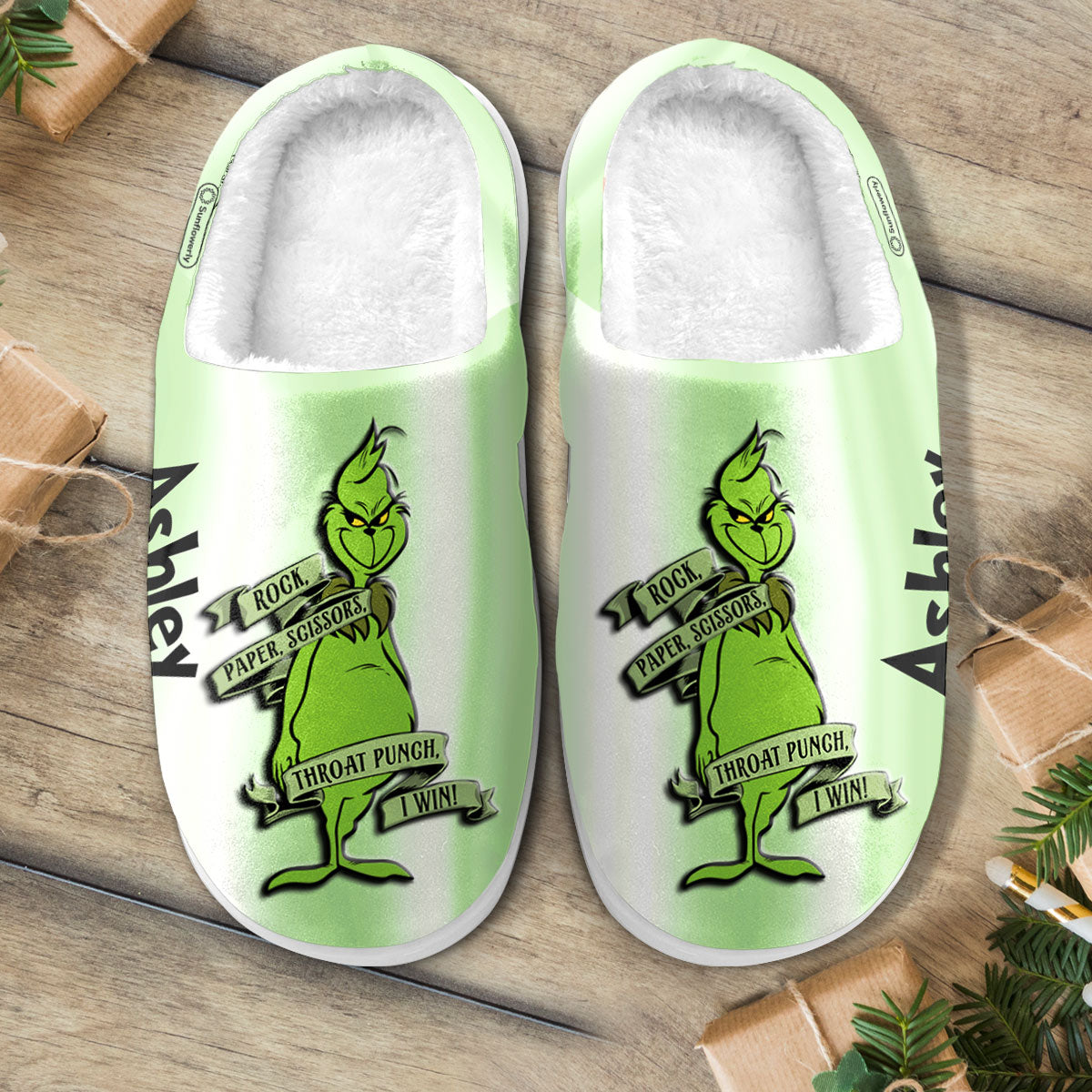 Pierre-Papier-Punch - Étole de Noël personnalisée, pantoufles